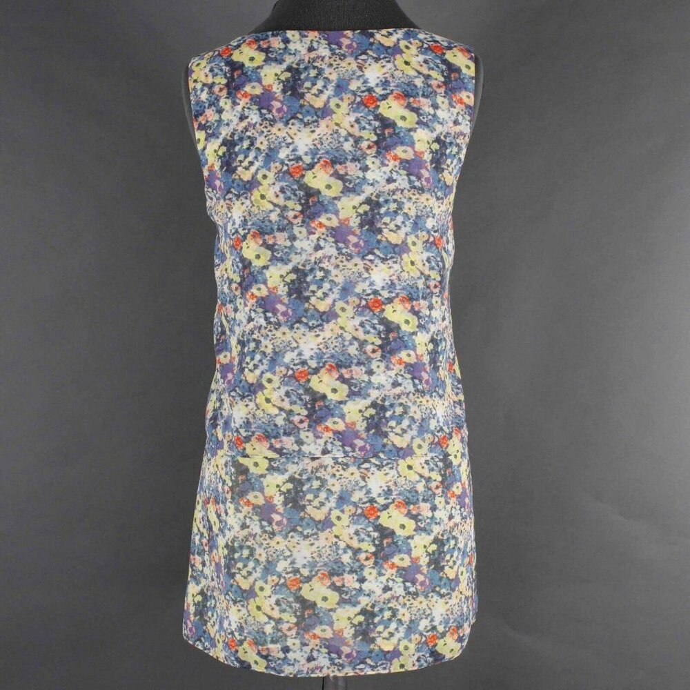 CAbi Sz M Navy Blue Yellow Multi Sheer Lined 3 Layers Flowy 100% Poly Top - Picture 3 of 5